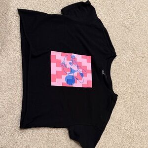 Black Graphic T-Shirt with Pink and Blue Design